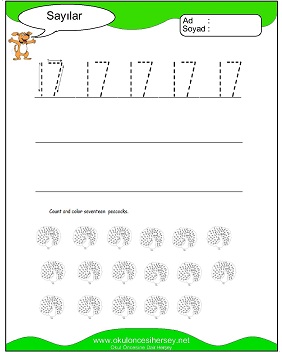 okul öncesi 1 sayısı çizgi çalışması